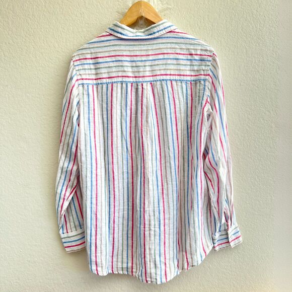 GAP White Colored Striped Long Sleeve Linen Blend Button Down Shirt Women Medium - Picture 4 of 9